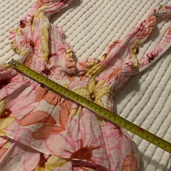 Revolve x Sundress Dress Lolita Ruffle Tiered Mini in Riviera Linen Pink Floral - Picture 7 of 12